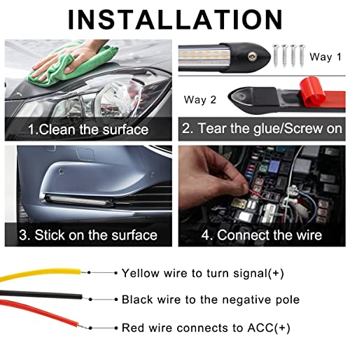 Exterior Car LED Lights, 2Pcs Flexible Daytime Running Light Strip Waterproof Auto Headlight Sequential White Turn Signal Yellow Led Light, 13.6 Inches - size: 13.6 inches