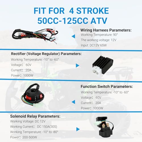 EOPOAYI Complete Wiring Harness Kit Compatible with Tao tao Coolster 125cc Chinese ATV 4 Stroke Quad 4 Wheeler Parts with Starter Solenoid Relay Ignition Coil CDI Box Stator Voltage Regulator