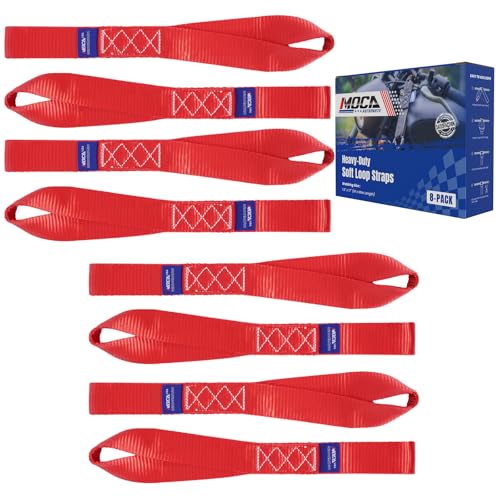 MOCA 8-Pack Soft Loop Tie Down Straps 12000 Lbs Breaking Strength 1.6 x 17 inches, Heavy Duty Tie Down Loops for Secure Trailering of Kayak, Motorcycles, ATV, UTV (8 Pieces, Red) - color: Red, size: 8-PACK