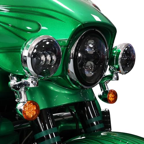 XFMT Motorcycle 4.5" Auxiliary Spot Fog Light LED Turn Signal Light W/Bracket For Harley Touring Road King 1994-Later Electra Glide 1997-Later Street Glide FLHX 2006-Later, Chrome + Black - color: Chrome + Black