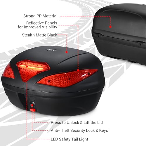 Yescom AHR 48L Motorcycle Top Case with Light Universal Tour Tail Box Scooter Trunk - size: 48L w/ LED