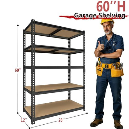 Heavy Duty Garage Shelving,5-Tier Garage Storage Shelves,2400LBS Storage Shelves Heavy Duty,Adjustable 5 Tier Shelving Unit,Heavy Duty Shelving for Garage Storage Warehouse,28''×12''×60'' - size: 60" H x 28" W x 12" D