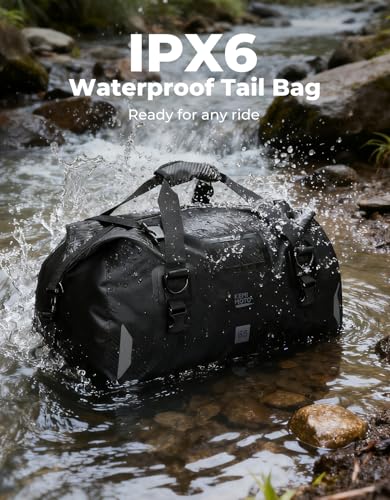 KEMIMOTO Waterproof Motorcycle Dry Bag – Duffle Tail Bag Soft Luggage, 25L/40L/65L Large Capacity with 4 Quick-Release Straps, Dustproof for Touring, Adventure, Motorcycling & Camping Black - size: 65L