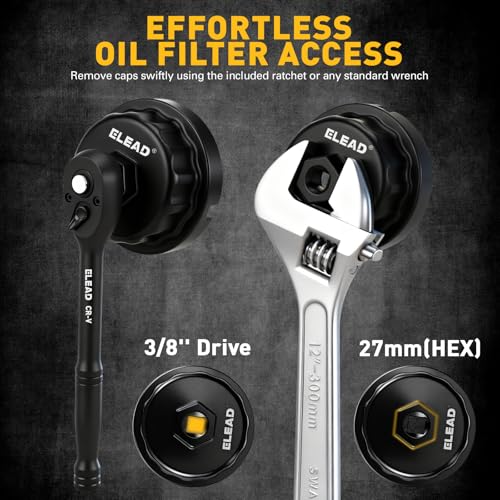 ELEAD 10-Piece Oil Filter Socket Wrench Set, 3/8" Drive Metric Cap Oil Filter Removal Tool, Low Profile Filters Socket Set with Ratchet Wrench Handle, Oil-change Kit Compatible with Toyota BMW Honda - style: Multi-Size Set