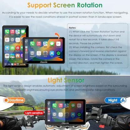 Carpuride W712D Motorcycle Carplay Screen with HD 1080 Dual Dash Cam, Wireless Car Play and Android Auto, 7" Waterproof Rotatable Navigation Touchscreen, Loop Recording, Bluetooth, Wired Controller - style: Carpuride w712d