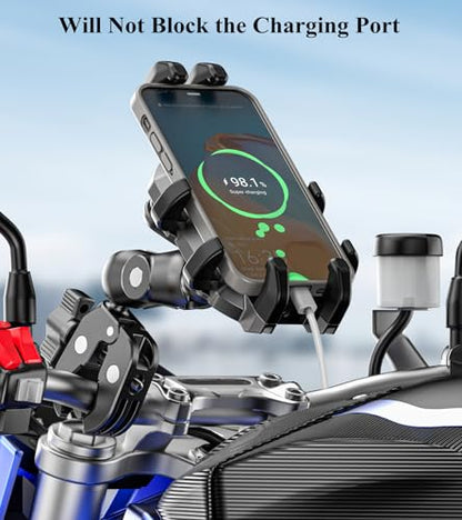 BRCOVAN Anti-Shake Motorcycle Phone Mount Holder with Vibration Dampener | Fit Handlebars 0.5'' to 1.5'' in Diameter, Adjustable Cellphone Clip for Bike Bicycle Scooter ATV, Fit 5.4-6.9'' Smartphones