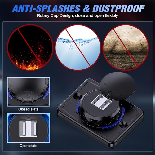 Nilight Quick USB Outlet Socket 12V 24V Dual USBs Connector 5V 4.8A Car Outlets with Waterproof Cover Rotating Cap LED Light for Cars Trucks Motorcycle RVs Campers - color: Dual USB