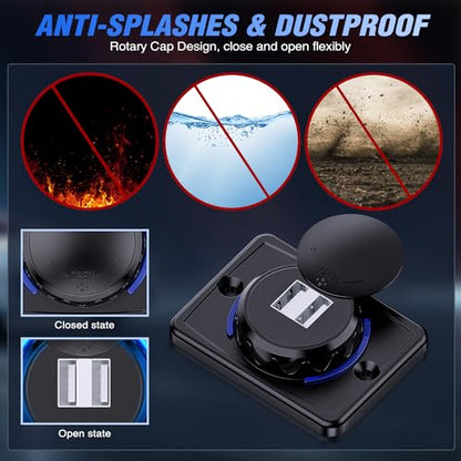 Nilight Quick USB Outlet Socket 12V 24V Dual USBs Connector 5V 4.8A Car Outlets with Waterproof Cover Rotating Cap LED Light for Cars Trucks Motorcycle RVs Campers - color: Dual USB