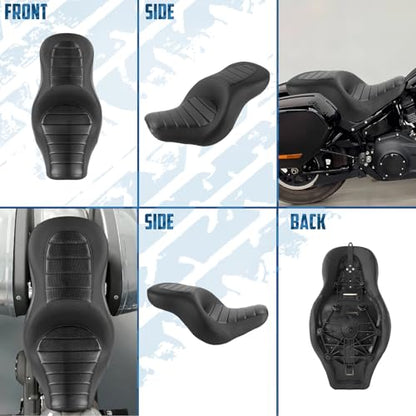One-Piece Driver Passenger Seat Motorcycle 2-Up Seat Compatible with Harley Sport Glide FLSB Low Rider FXLR FXLRS FXLRST 2018-Later (Black Stripe Stitching) - style: Black Stripe Stitching