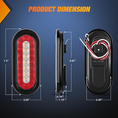 Nilight 6Inch Oval Trailer Tail Light 2PCS Red Brake Stop Turn White Reverse Back Up Lights with Flush Mount Grommets Plugs Mounting Brackets for RV Truck Luggage Rack - color: 2Pcs Red/White Tail Lights+Brackets