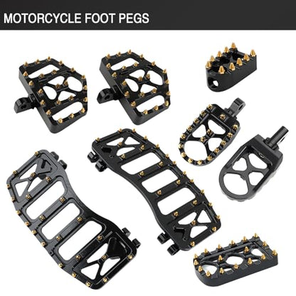 MX Wide Floorboards Foot Pegs Brake Pedal Cover Shifter Peg Kit for Harley Touring 1986-2023 Road Glide Street Glide 86-2017 Softail Fat Boy FL 2012-2016 Dyna FLD (Gold Black) - color: Gold Black