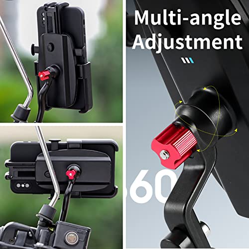 Motorcycle Phone Mount, Aluminum Alloy Scooter Cellphone Holder Moped Rearview Mirror Smartphone Universal Mount for 4.0''-7.0'' Smart Devices, 10mm Diameter, 360° Rotation, Quick Release - color: Aluminium Alloy