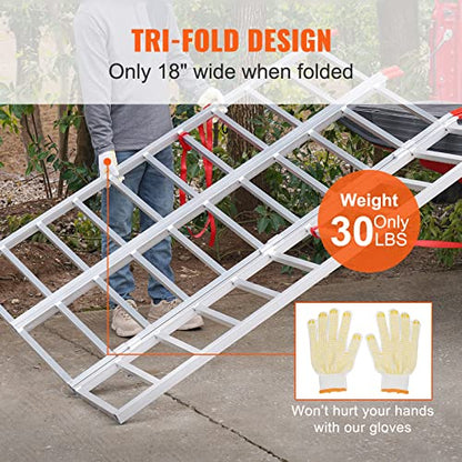 VEVOR Aluminum Ramps, 1500 lbs, Folding Loading Ramp with Load Straps, Tri-Fold Ramp for Motorcycles,UTVs, ATVs, Trucks, Lawnmowers, Snow Blowers, 77" L x 54" W, Sliver - size: 1500lbs