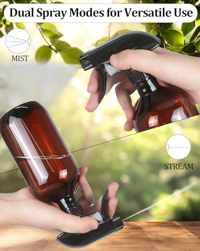 2 Pack 360° Spray Bottles, 16 oz Plastic Small Containers with Adjustable Spray Nozzles, Spray Bottles for Hair, Cleaning Solutions, BBQ and Plants Amber - color: Amber, size: 16 Ounces