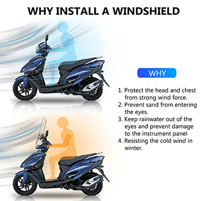 Mokuo Univeral Motorcycle Windscreen 17.2" x 16.5" Large Size Wind Splitter Wind Deflector Windshields Fit for Honda PCX150 Yamaha Zuma Scooter Chinese Mopeds