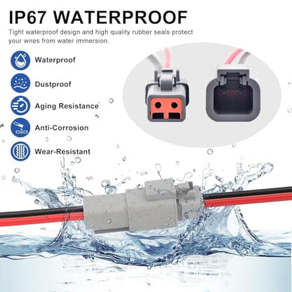 Linkstyle DTP 2 Pin Connectors Kit with 12 AWG Cable, 5 Pairs 2 Way Waterproof Deutsch Connectors Automotive Electrical Male Female Plug Wiring Harness for Car, Truck, Boat, LED Work Light