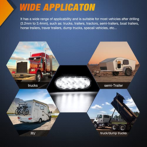 Nilight 6 Inch Oval White LED Trailer Tail Lights Surface Mount 2PCS 10 LEDs Waterproof Reverse Back Up Trailers Lighting for Truck RV Boat Bus Lorry Camper Van Caravan - color: White Lights Screws 2PCS