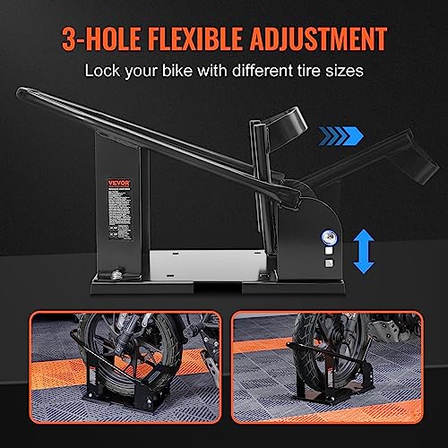 VEVOR Motorcycle Wheel Chock, Max. 1800 lbs Heavy Duty Motorcycle Stand, with 3 Adjustable Holes, Durable Steel Motorbike Front Tire Bracket, Fits 15"-21" Wheels, Work with Off-Road and Regular Bikes