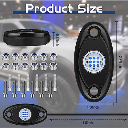 Macarrie 12 Pods Rock LED Lights Waterproof Neon Underglow Trail Rig Lamp Lighting for Car SUV Pickup Truck Motorcycle Boat ATV Utv RZR Rv Offroad Trailer Fender Under Body Golf(Blue) - color: Blue