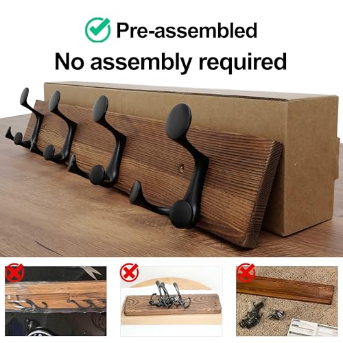 WEBI Coat Rack Wall Mount,24" Solid Wood Coat Hooks Wall Mounted Coat Hanger,16" Hole to Hole,Heavy Duty Hook Rack,4 Triple Hooks for Hanging Coats,Jacket,Hat,Backpack,Farmhouse,Brown,2 Packs - color: Brown, size: 24 Inch(2 Pcs)