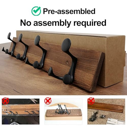 WEBI Coat Rack Wall Mount,24" Solid Wood Coat Hooks Wall Mounted Coat Hanger,16" Hole to Hole,Heavy Duty Hook Rack,4 Triple Hooks for Hanging Coats,Jacket,Hat,Backpack,Farmhouse,Brown,2 Packs - color: Brown, size: 24 Inch(2 Pcs)
