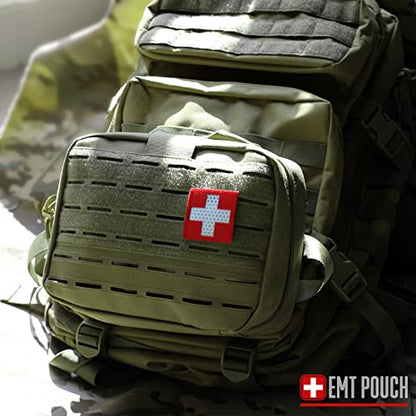 LIVANS Tactical Molle Medical Pouch - Upgraded Size, Large Capacity IFAK Pouch with Detachable Quick Release and Headrest Mount, Includes Flag and Cross Patch - color: Army Green