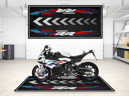 Garage Mat for S1000RR Motorcycle Model, Parking mat, Pit Mat, Washable Non-Slip Garage and Showroom Floor Carpet (Light White - M Motorsport, Size 1: 86.6 x 39.4/220 x 100 cm) - color: Light White - M Motorsport, size: 3'3" x 7'3"