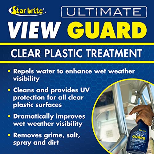 STAR BRITE View Guard Clear Plastic Treatment - Ideal for Strataglass, EZ2CY, Eisenglass - Enhances Wet Weather Visibility, Repels Water, Spray, Salt & Dirt - 22 OZ Spray (095222)