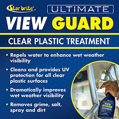 STAR BRITE View Guard Clear Plastic Treatment - Ideal for Strataglass, EZ2CY, Eisenglass - Enhances Wet Weather Visibility, Repels Water, Spray, Salt & Dirt - 22 OZ Spray (095222)