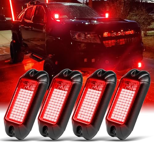 Nicoko 4Pods Pure Red LED Rock Lights 72 pcs LEDs high Power Rock Lights Neon Underglow Light for Car Trucks ATV UTV SUV Boat Underbody Glow Trail Rig Lights IP68 Waterproof - size: Pure red rock lights - 4 pack