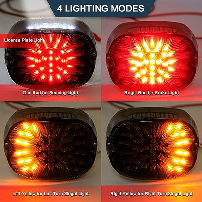 Motorcycle LED Rear Tail Light Red Strobing Turn Signal Brake Lights Low Profile Replacement for Harley Dyna Sportster 883 1200 Road King Tour Glide Road Glide Road King - color: black