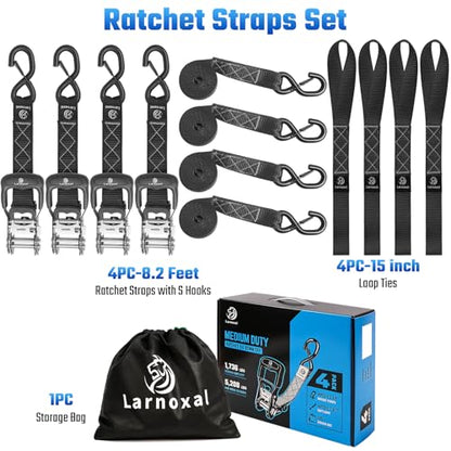 Ratchet Straps, 1.5 inch x 8.2 ft(4 Pack) Heavy Duty Tie Down Straps, Ratchet Tie Down Straps with Soft Loops-5,208 lbs (Black) - color: Black, size: 8.2 Ft