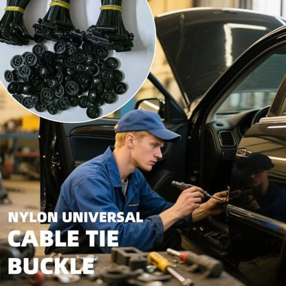 20 PCS Nylon Universal Cable Tie Buckle – Heavy Duty Self-Locking Zip Ties Holder with Pin & Button Design, Plastic Cable Ties Tool Fasteners Car Body, UV Resistant Zipties for Car Daily Auto Fixing - color: 20pcs Black