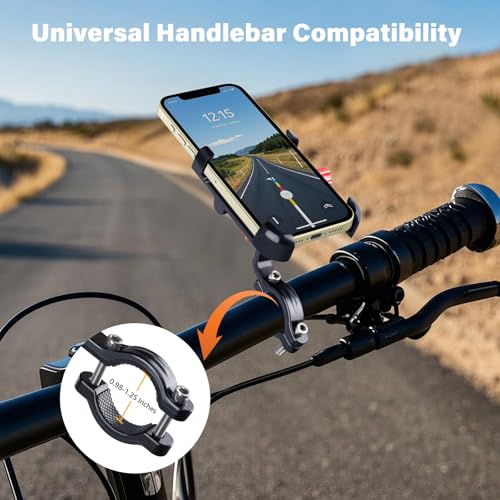 Ralos Bike Phone Mount, Aluminum Motorcycle Cellphone Holder, Mountain Bicycle Handlebar Cell Phone Clamp, Scooter Phone Clip for iPhone 16 Pro Max, 15 14 13 12 Mini, Samsung - color: Black