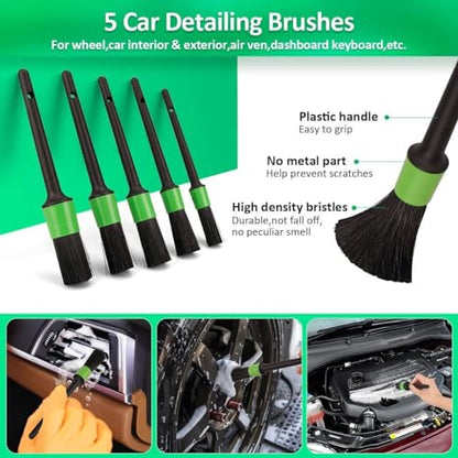 21 Piece Car Detailing Kit with 8 in 1 Car Wash Foam Gun, 5 Detailing Brushes, 4 Drill Brush Attachments, Sponge Polishing Pads, and 3 Wire Brushes for Truck Motorcycle RV and