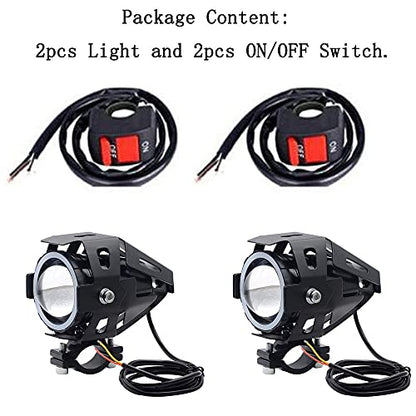2pcs Bright 3000LM 125W LED Motorcycle Headlight With Demon Angel Blue Eyes auxiliary Work Light Spotlight Driving Fog Spot Lamp Universal for Car Offroad ATV Truck + 2pcs Switch