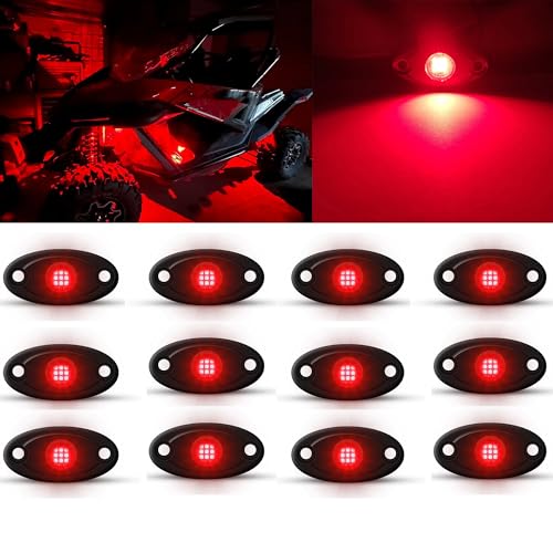 Red Rock Light 12pods 6000k Pure Red Led Rocks Lights Kit Ip68 Waterproof 47inch Extension Wires for ATV Rv Utv SUV Offroad Pickup Trucks Golf Boat Cars Trailers Fender Underglow Lighting (Red) - color: Red-12pcs