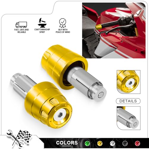 Universal Motorcycle Bar Ends Plug, 7/8" 22mm CNC Aluminum Alloy Motorcycle Handle bar Ends Plugs Compatible With Honda Kawasaki Suzuki Yamaha And Almost Motorcycle Model (Gold) - color: Gold