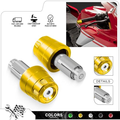 Universal Motorcycle Bar Ends Plug, 7/8" 22mm CNC Aluminum Alloy Motorcycle Handle bar Ends Plugs Compatible With Honda Kawasaki Suzuki Yamaha And Almost Motorcycle Model (Gold) - color: Gold