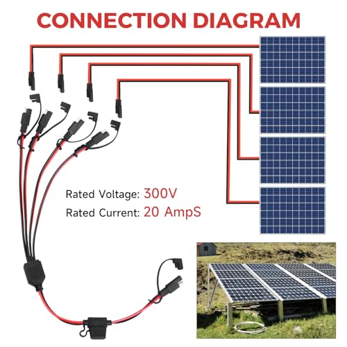 14AWG SAE Y Splitter Cable, 1 to 4 Way SAE Extension Cord with Fuse | DC Power Automotive Connector Adapter, Heavy Duty Quick Disconnect Wire,For RV Truck Motorcycle Solar Battery Transfer - size: 14AWG with Fuse