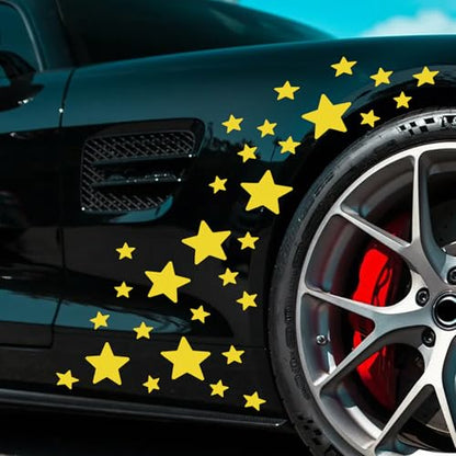 30pcs Star Vinyl Decal for Cars, High Intensity Reflective DIY Stickers for Window Bumper Mirror Laptop Decals Waterproof Night Safety Sign Car Stickers (Yellow) - color: Yellow