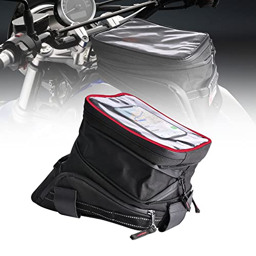 Motorcycle Tank Bag w/Strap Storage Bag Compatible with Honda Yamaha Suzuki Kawasaki Harley Water Resistant (Red Piping) - color: Red Piping