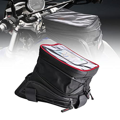 Motorcycle Tank Bag w/Strap Storage Bag Compatible with Honda Yamaha Suzuki Kawasaki Harley Water Resistant (Red Piping) - color: Red Piping
