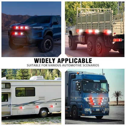 WINECO 8PCS LED Strobe Lights 12V Sync Feature Red White 12LED Emergency Hazard Warning Lights with Strobe Controller for Trucks Vehicles ATV RV Cars Van - color: RED WHITE