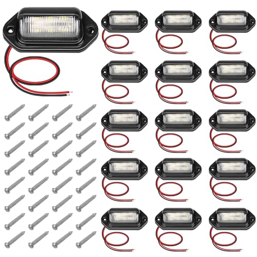ecocstm 16 PCS White LED License Plate Light, 6-SMD Waterproof Tag Lights, 12V-24V DC Lamp Taillight, Step Courtesy Light Dome Cargo Lights for Truck SUV Van RV Trailer - color: 16 PCS