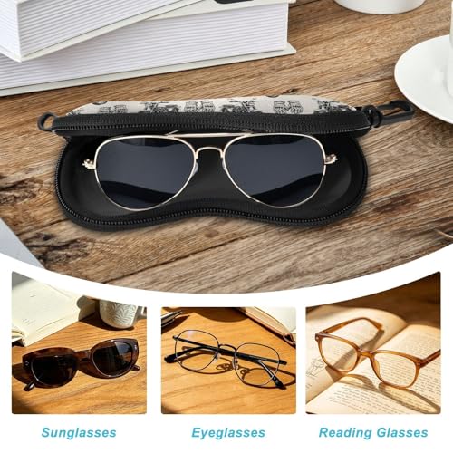 Motorcycle Gloves Beige Print Glasses Case Soft Sunglasses Pouch with Zipper Carabiner Clip, Portable Eyeglass Holder for Men Women, Fits Most Eyewear, Scratch-Resistant (6.7x3.3in)