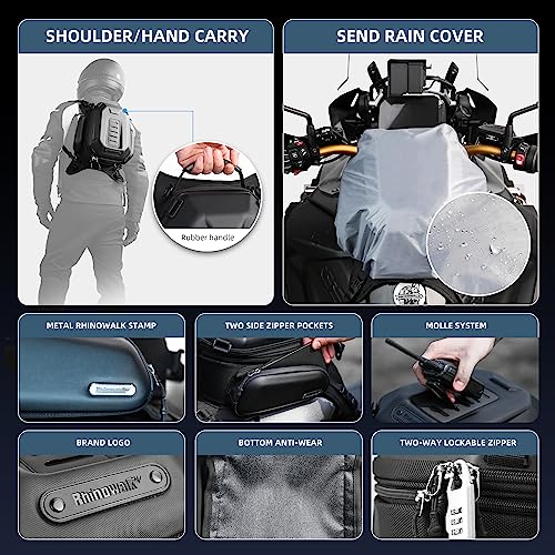Rhinowalk Motorcycle Tank Bag Waterproof Backpack Hard-shell Expandable Rhinowalk Motorcycle Bags 15-18L Carbon Fiber Black - color: Fiber Black