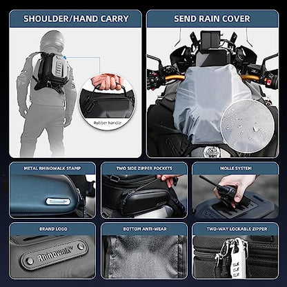 Rhinowalk Motorcycle Tank Bag Waterproof Backpack Hard-shell Expandable Rhinowalk Motorcycle Bags 15-18L Carbon Fiber Black - color: Fiber Black