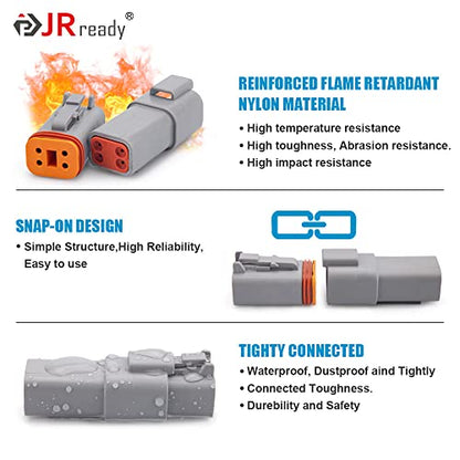 JRready ST6327-402 Deutsch DT Connector 4 Pin 8 Sets, Size 16 Stamped Contacts 14-18AWG, Waterproof Sealed Connectors for Lights, Fans, Pumps, Trucks, Off-Road, Marine, Motorcycle - size: 4-Pin (8 Pairs)