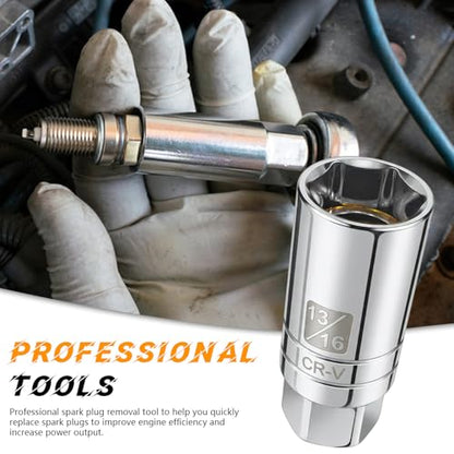 13/16'' Spark Plug Socket Set Thin Wall 12 Point 3/8" Drive Magnetic Spark Plug Removal Tool Compatible with Many European and Japanese Vehicles Universal Joint Swivel Socket (13/16inch 6-Point)